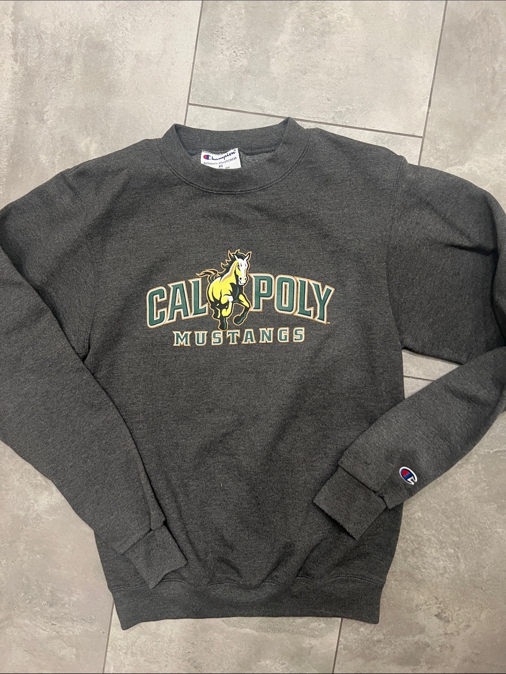Champion Charcoal Crewneck with Cal Poly Mustangs Logo